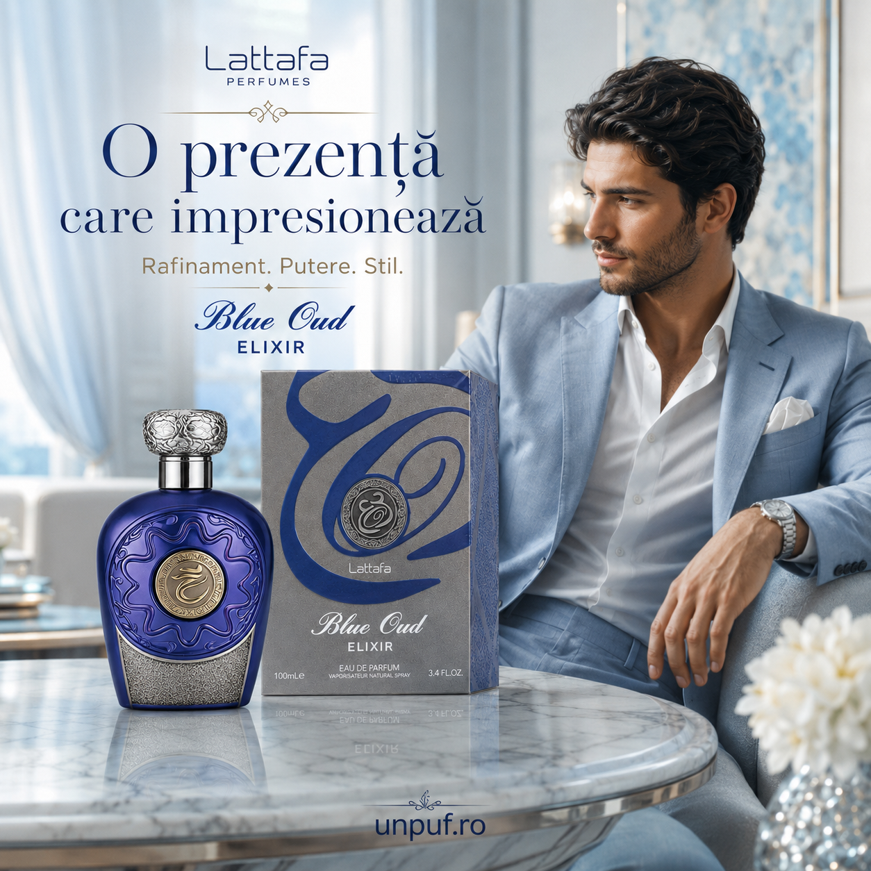 Blue Oud Elixir Lattafa parfum bărbătesc pentru zi &icirc;nt&acirc;lniri și seară